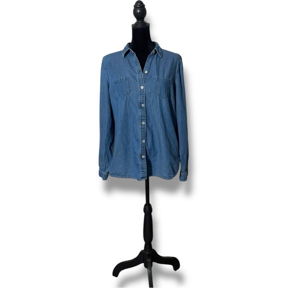 Outback Red Classic Medium Wash Denim Long Cuff Sleeves Button-Up Shirt - Picture 3 of 14